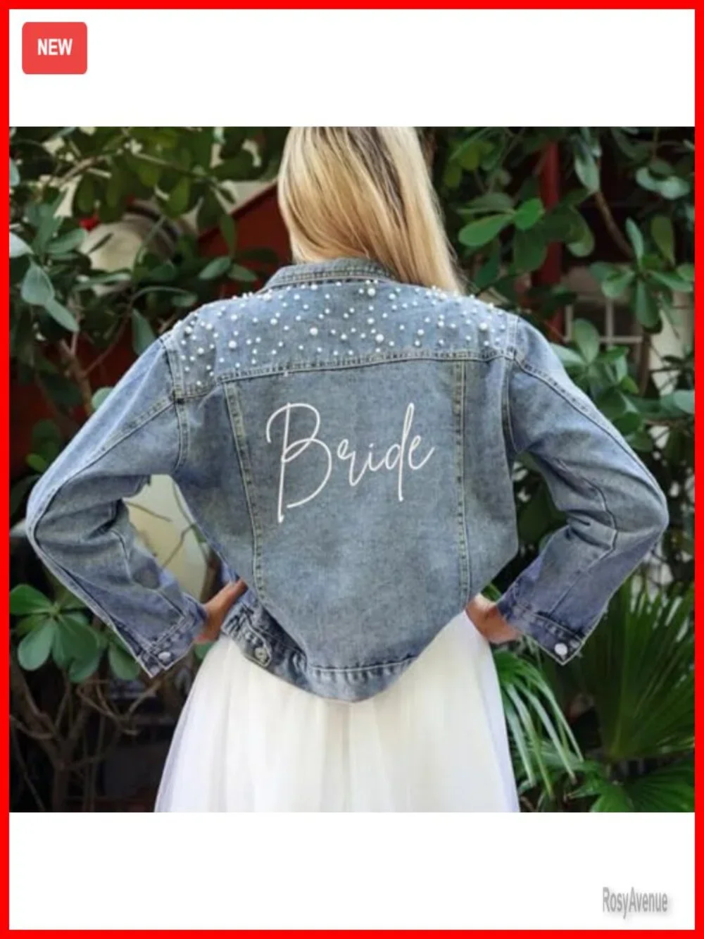 Bridal Pearl Denim Jacket with Bride Embroidery - Bachelorette Party